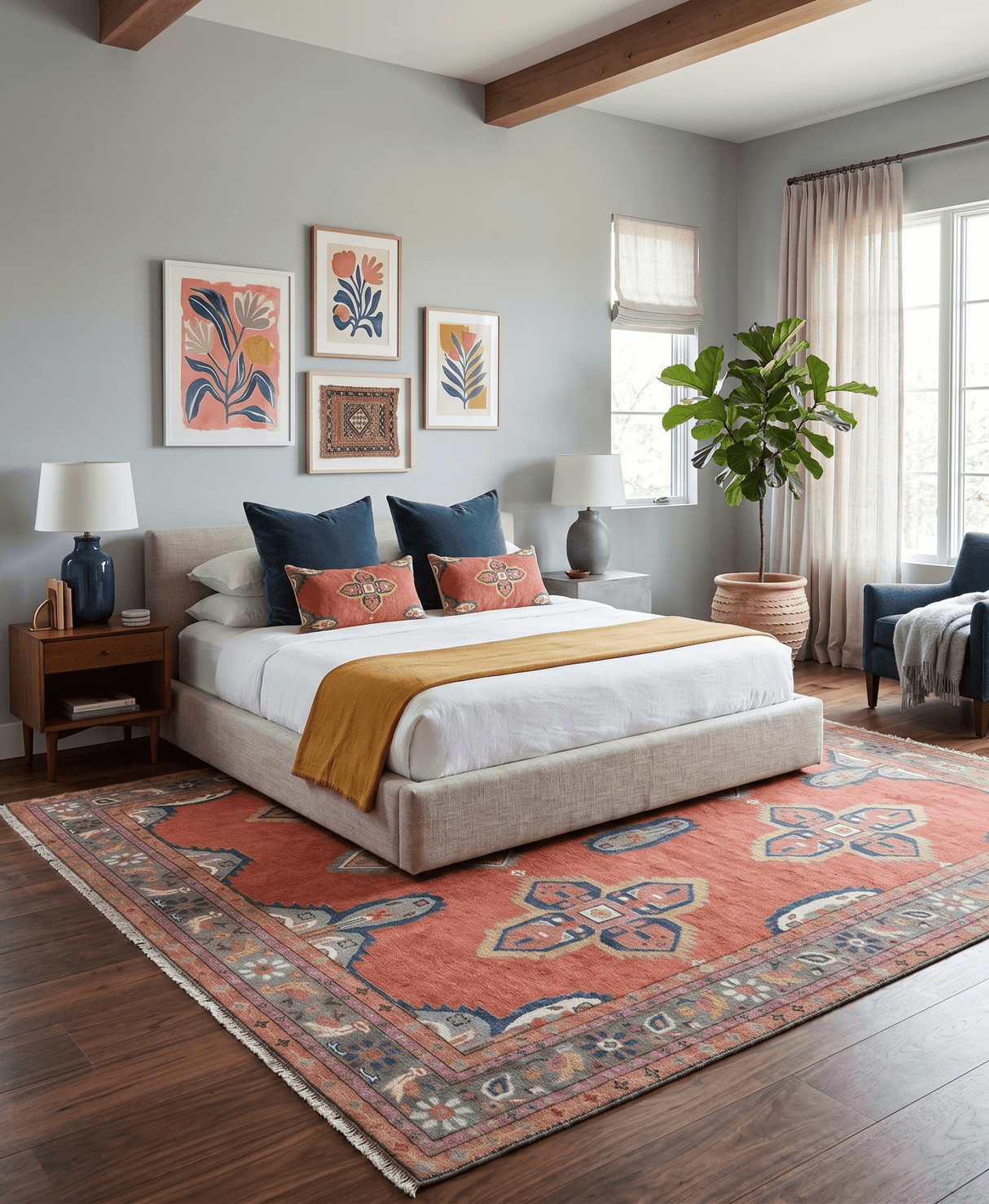 Custom Made Hand Knotted Dark Peach and Silver Traditional Wool Rug