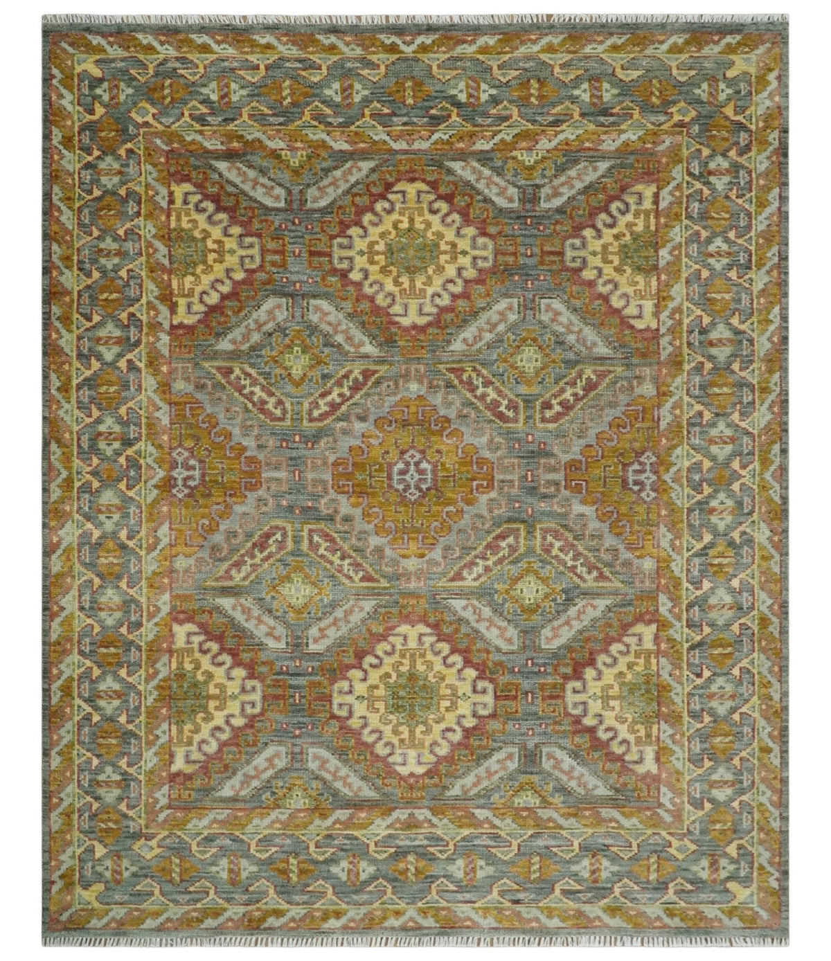Custom Made Hand Knotted Gold and Gray Multi Size Oriental Traditional Wool Area Rug