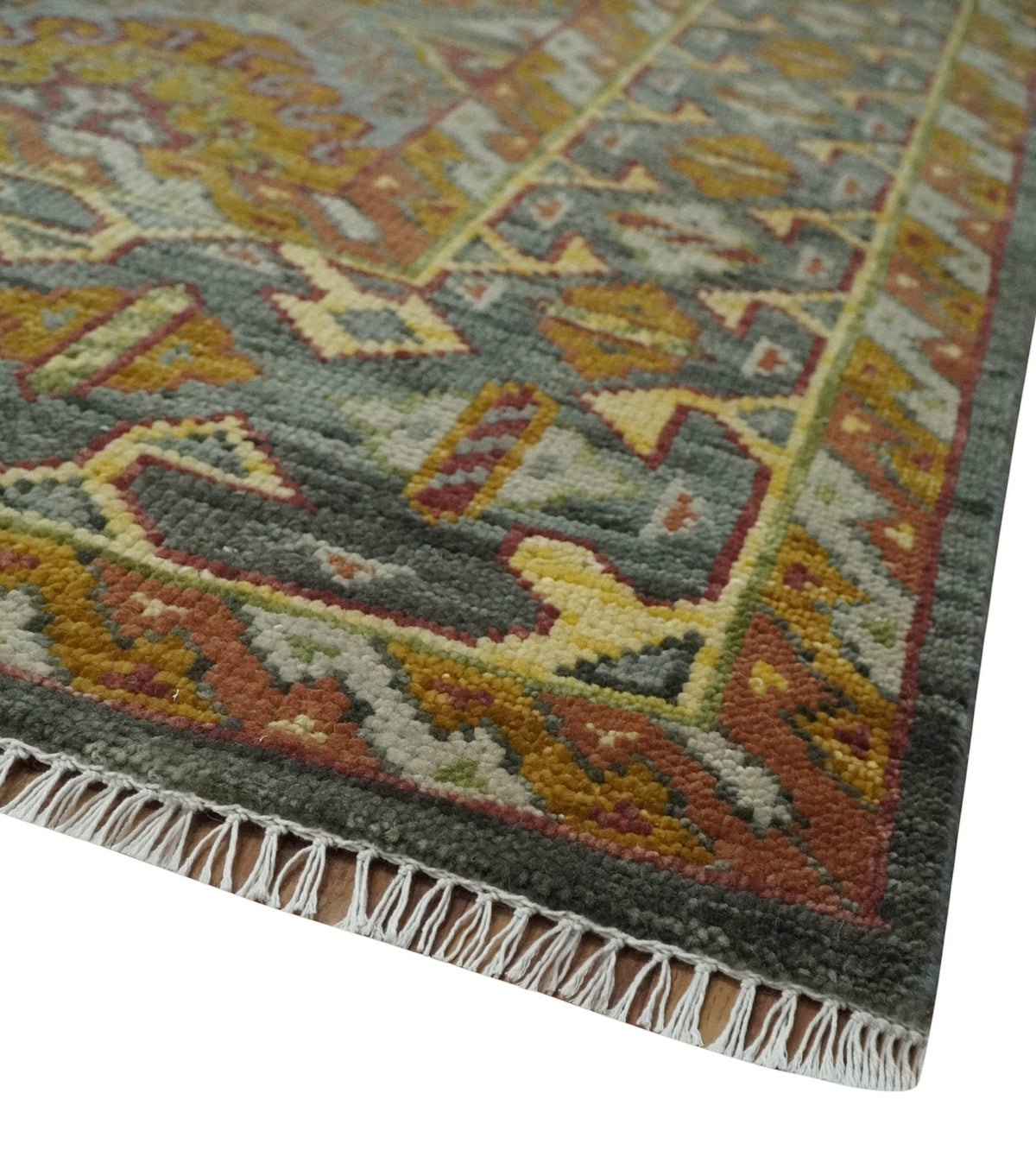 Custom Made Hand Knotted Gold and Gray Multi Size Oriental Traditional Wool Area Rug