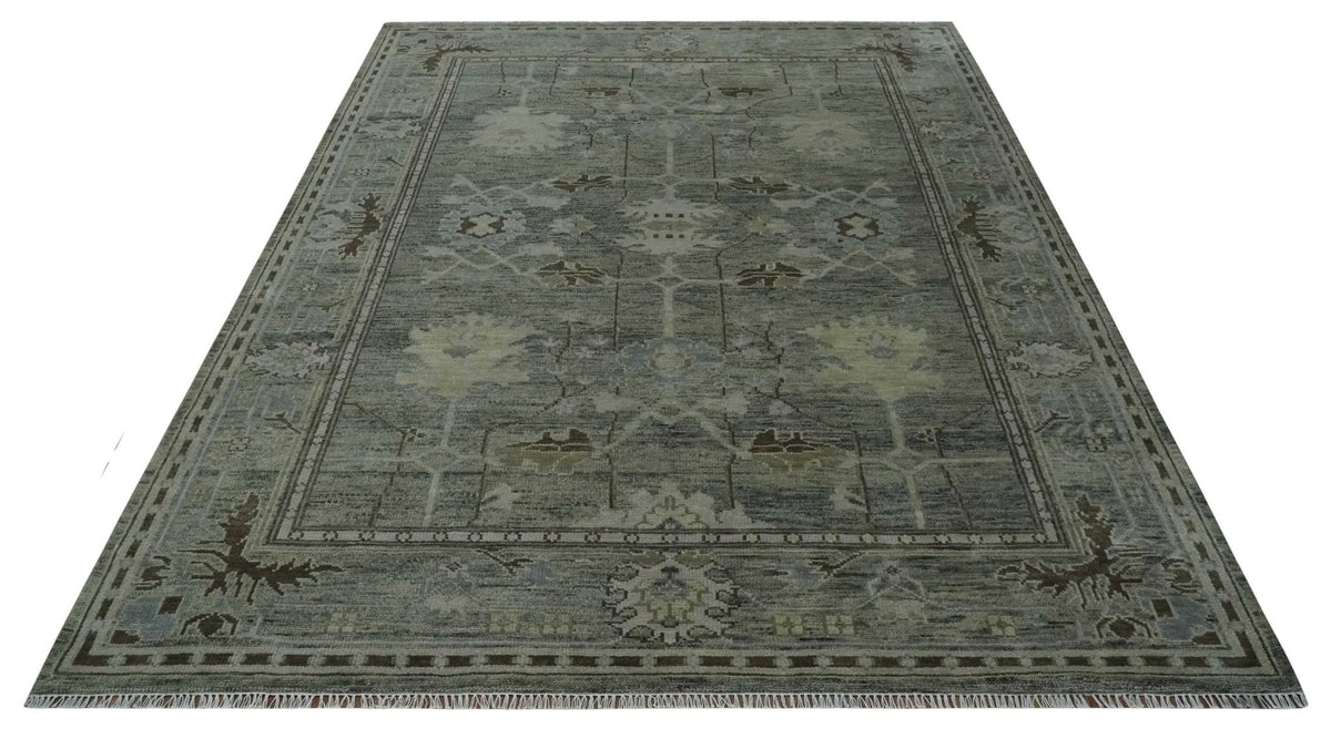 Custom Made Hand Knotted Gray and Brown Oriental Oushak Multi Size Traditional Wool Areaa Rug