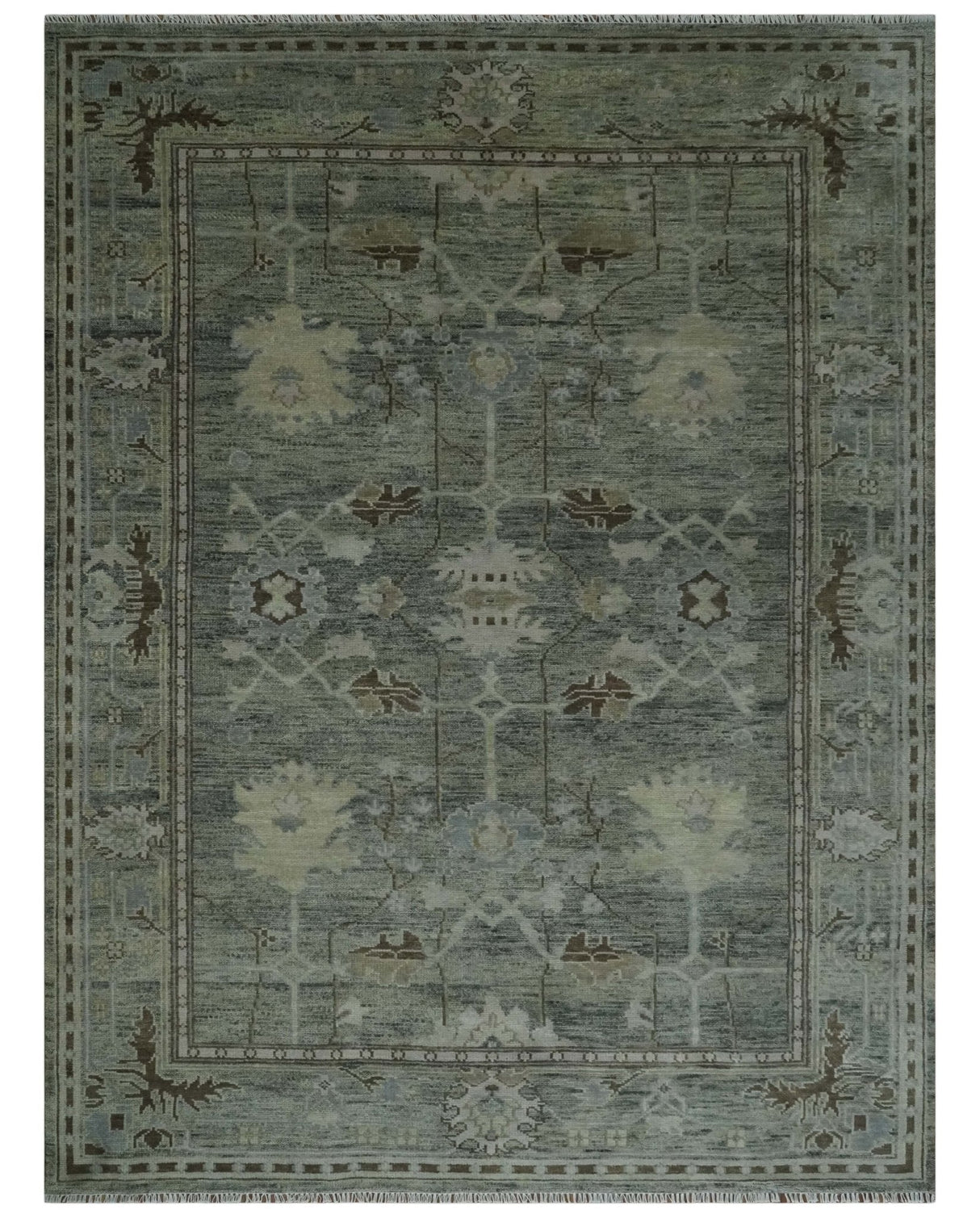 Custom Made Hand Knotted Gray and Brown Oriental Oushak Multi Size Traditional Wool Areaa Rug