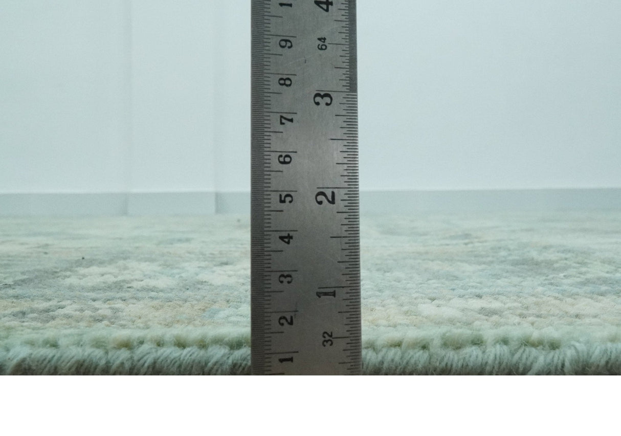 Custom Made Hand Knotted Green and Taupe Traditional wool rug
