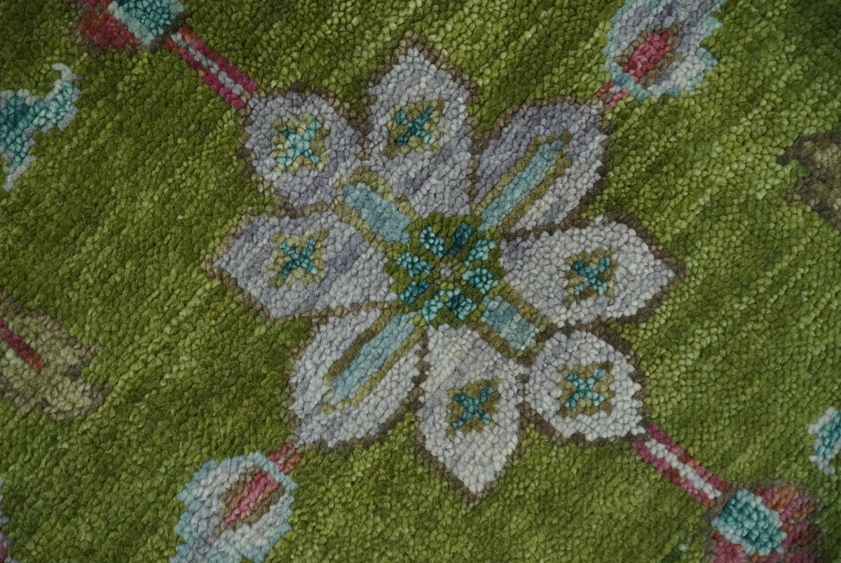 Custom Made Hand Knotted Green, Silver and Maroon Traditional Wool Area Rug