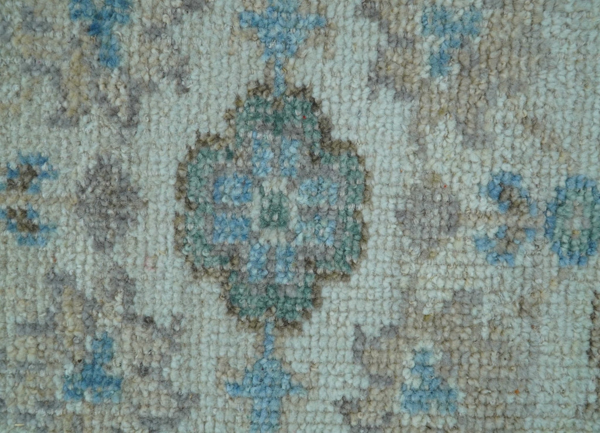 Custom Made Hand Knotted Ivory and Blue Traditional Turkish Afghan Wool Rug
