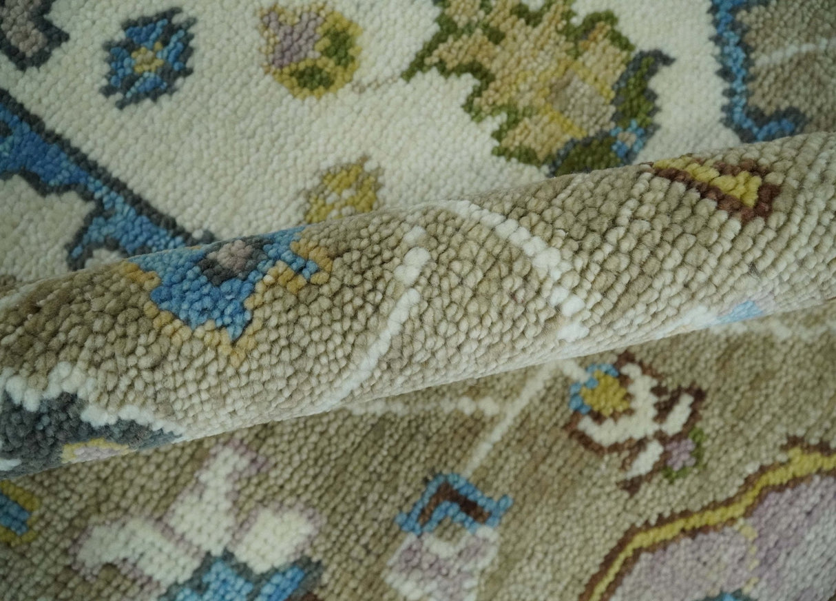 Custom Made Hand Knotted Ivory and Camel Traditional Heriz Wool Rug