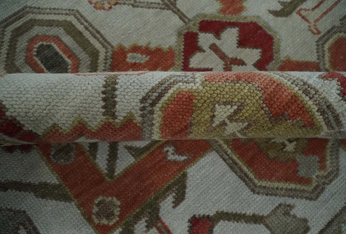 Custom Made Hand Knotted Ivory, Silver and Rust Traditional Wool Area Rug