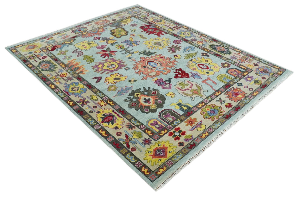 Custom Made Hand Knotted Modern Oushak Blue and Beige Wool Area Rug