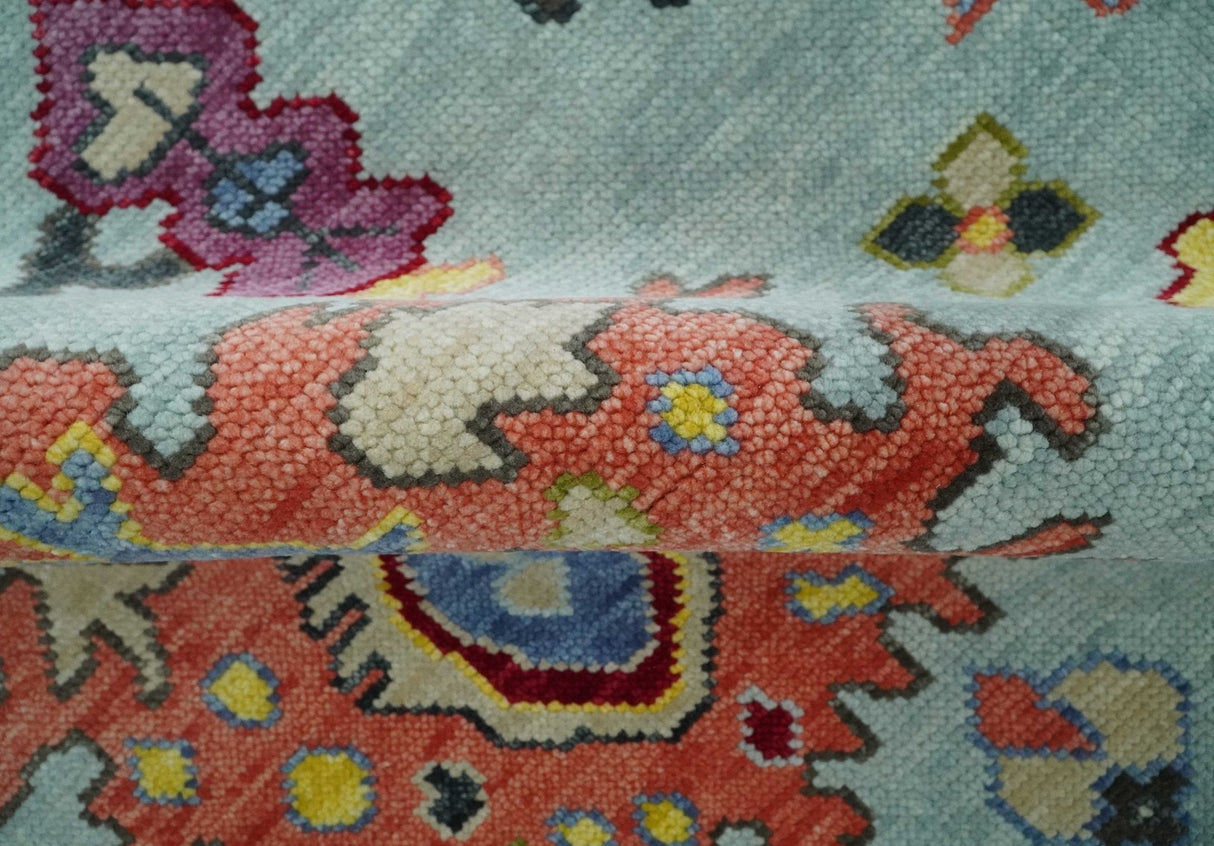 Custom Made Hand Knotted Modern Oushak Blue and Beige Wool Area Rug