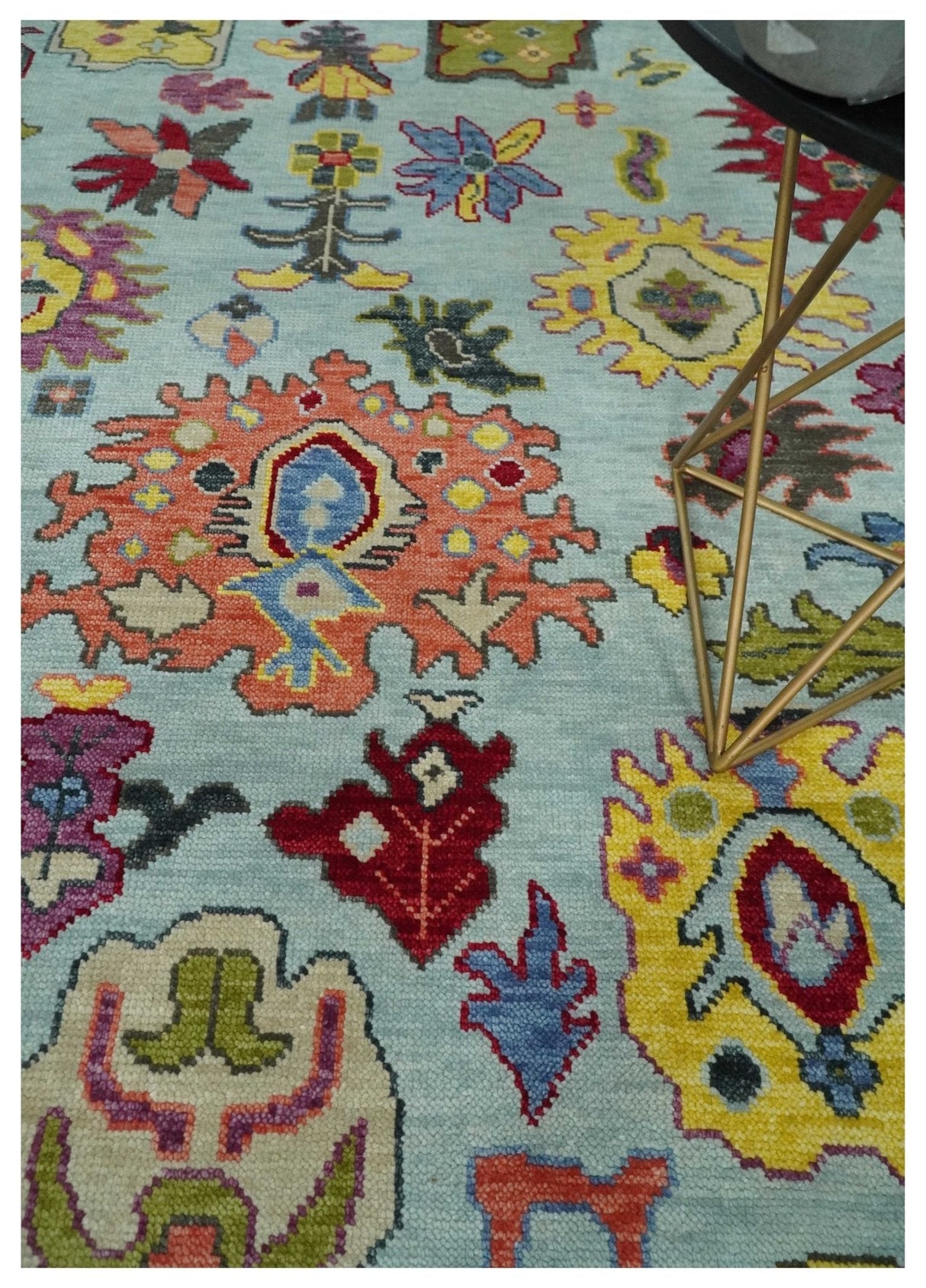Custom Made Hand Knotted Modern Oushak Blue and Beige Wool Area Rug