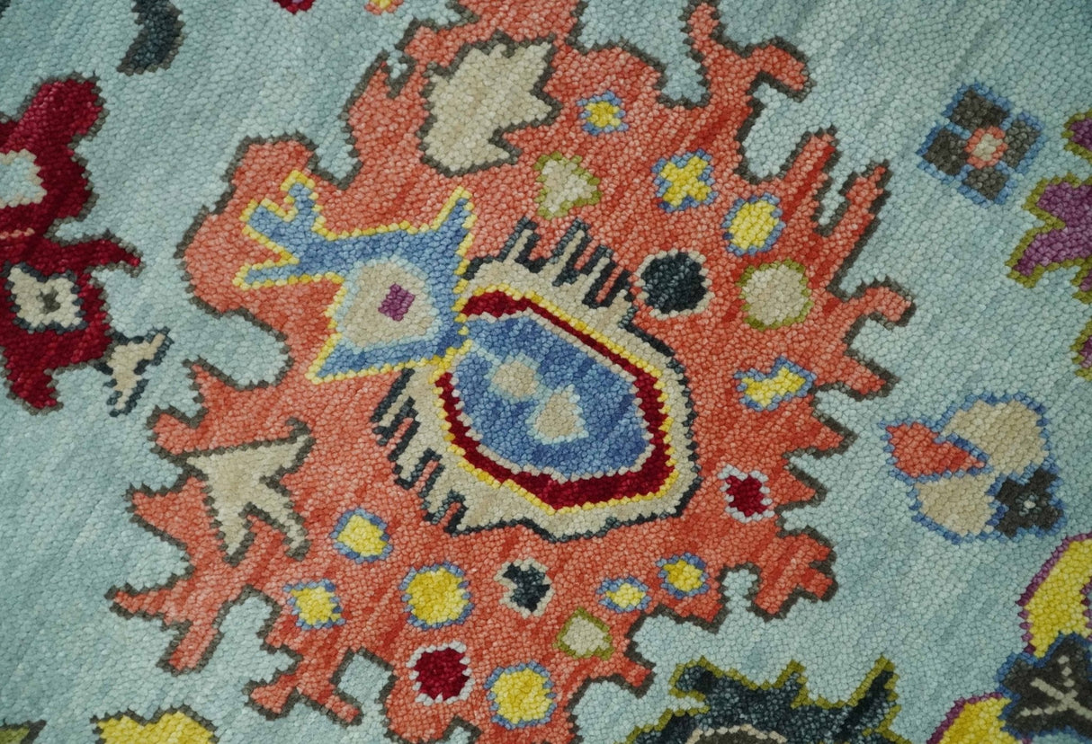 Custom Made Hand Knotted Modern Oushak Blue and Beige Wool Area Rug