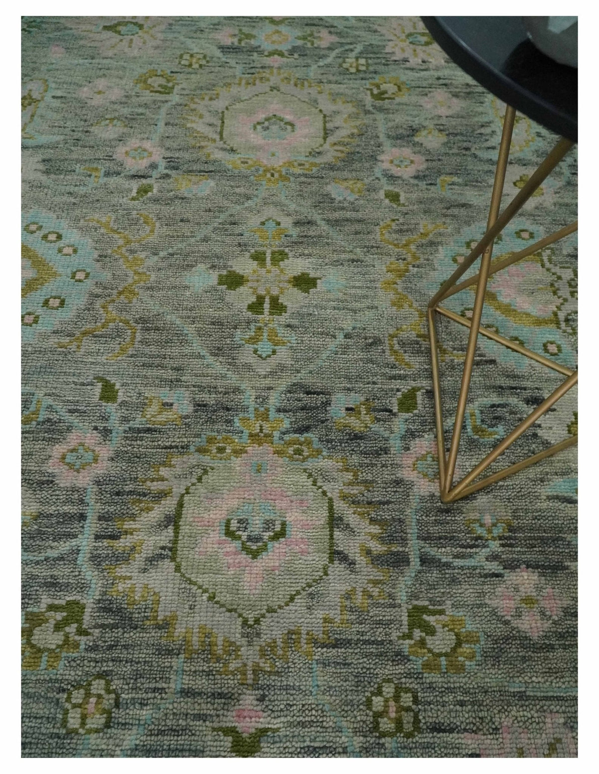 Custom Made Hand Knotted Moss Green Gray and Green Oriental Oushak Multi Size Traditional Wool Area Rug