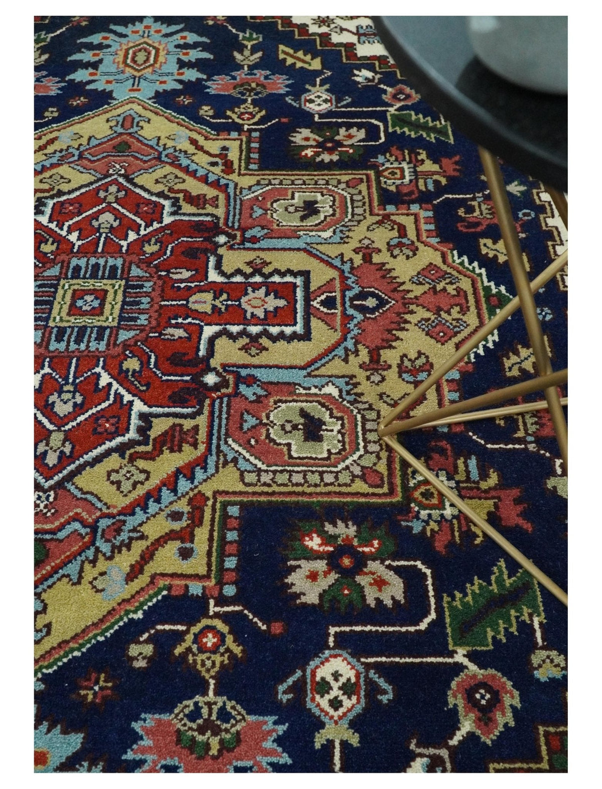 Custom Made Hand Knotted Multi Size Large Olive, Blue, Ivory and Rust Traditional Wool Rug