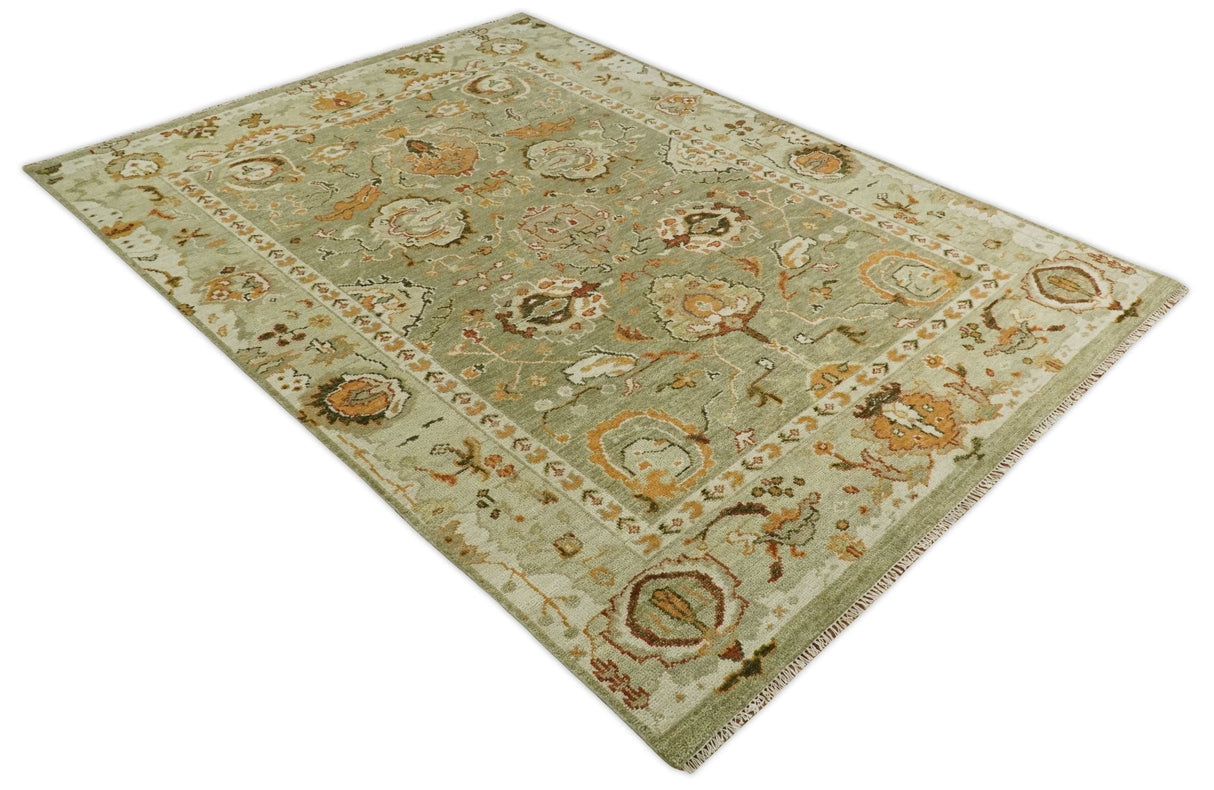 Custom Made Hand Knotted Olive and beige Traditional Style Antique Wool Rug