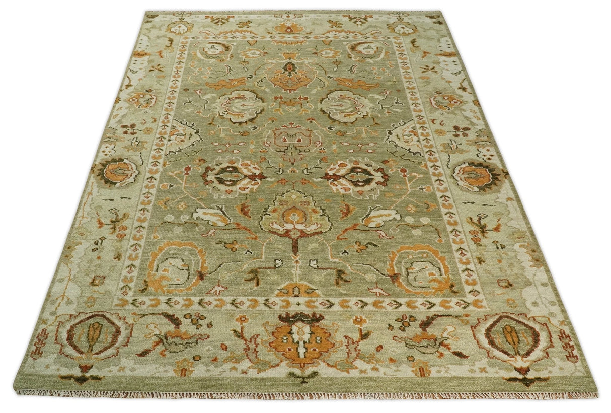 Custom Made Hand Knotted Olive and beige Traditional Style Antique Wool Rug