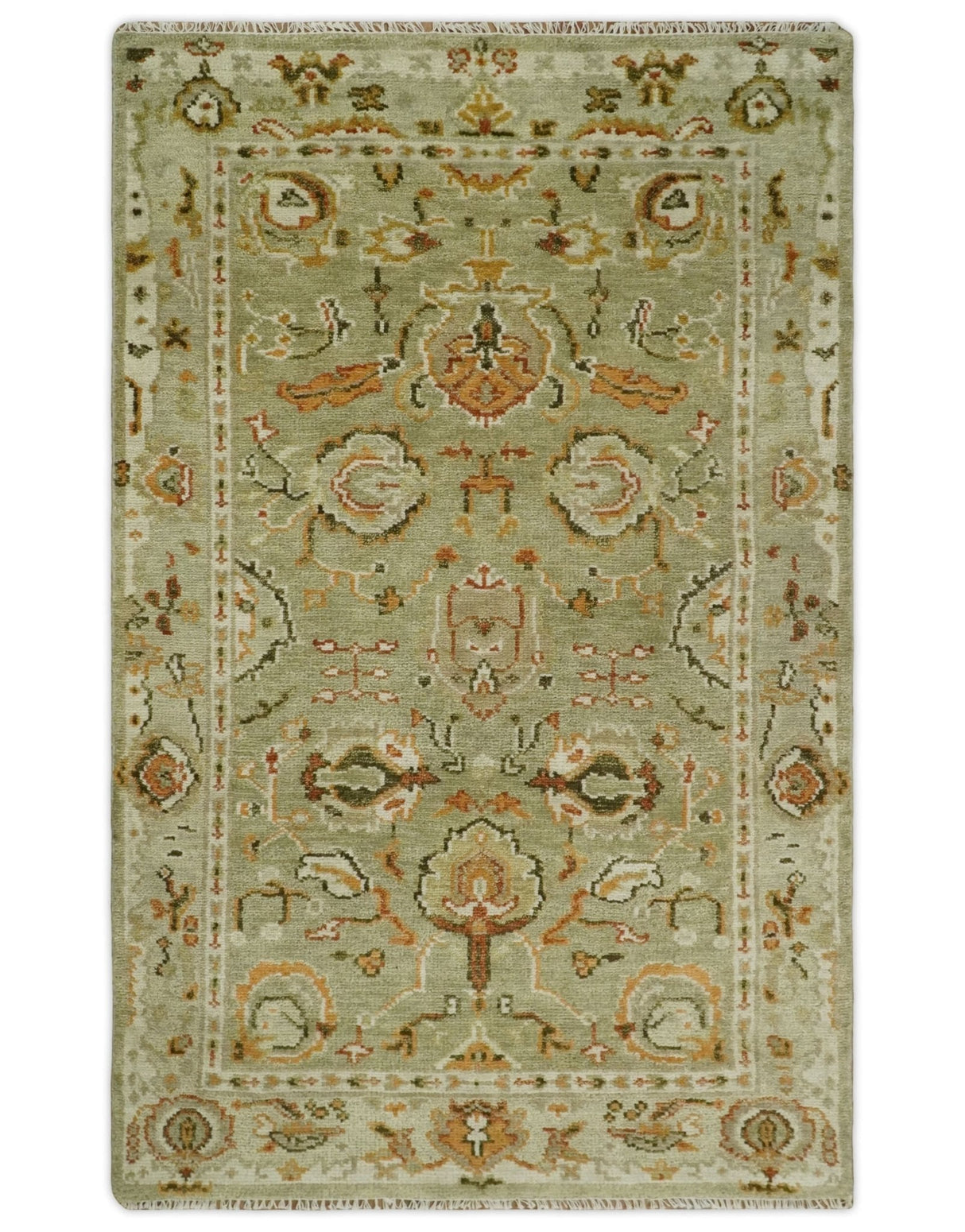 Custom Made Hand Knotted Olive and beige Traditional Style Antique Wool Rug