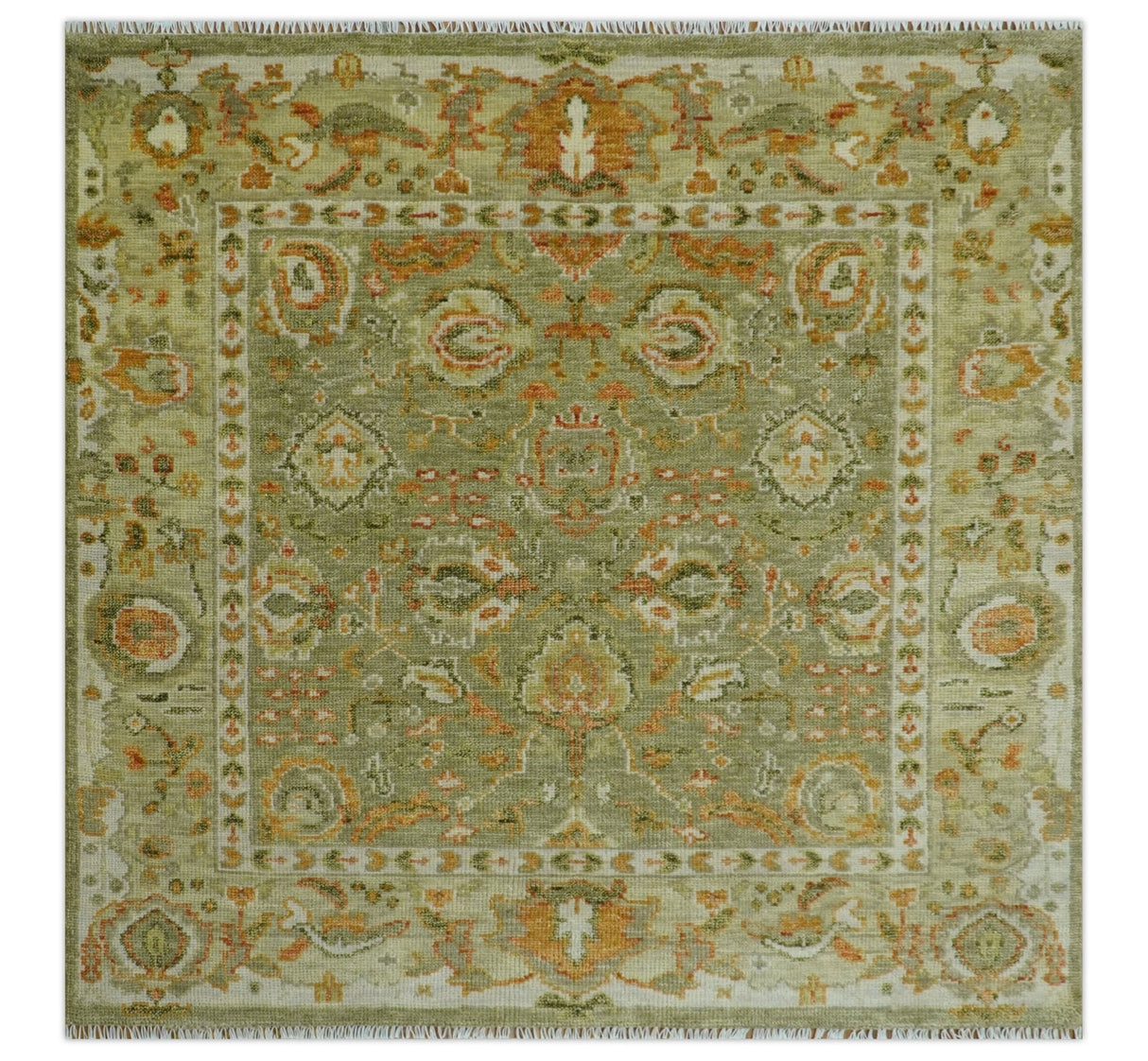 Custom Made Hand Knotted Olive and beige Traditional Style Antique Wool Rug