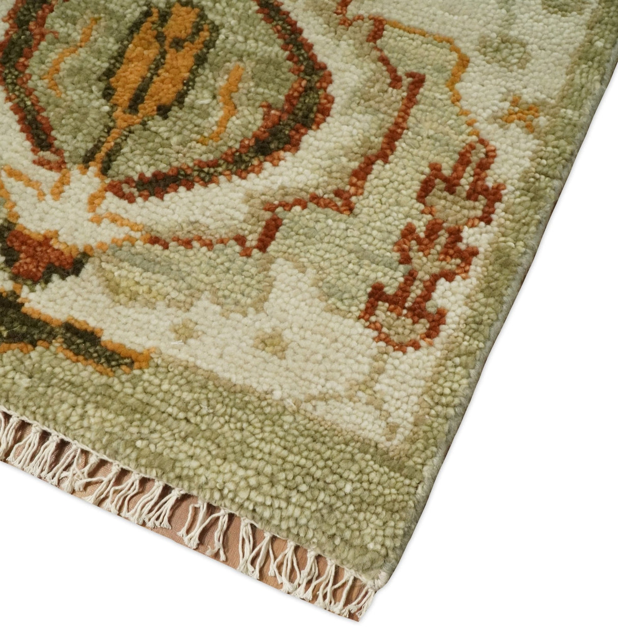 Custom Made Hand Knotted Olive and beige Traditional Style Antique Wool Rug