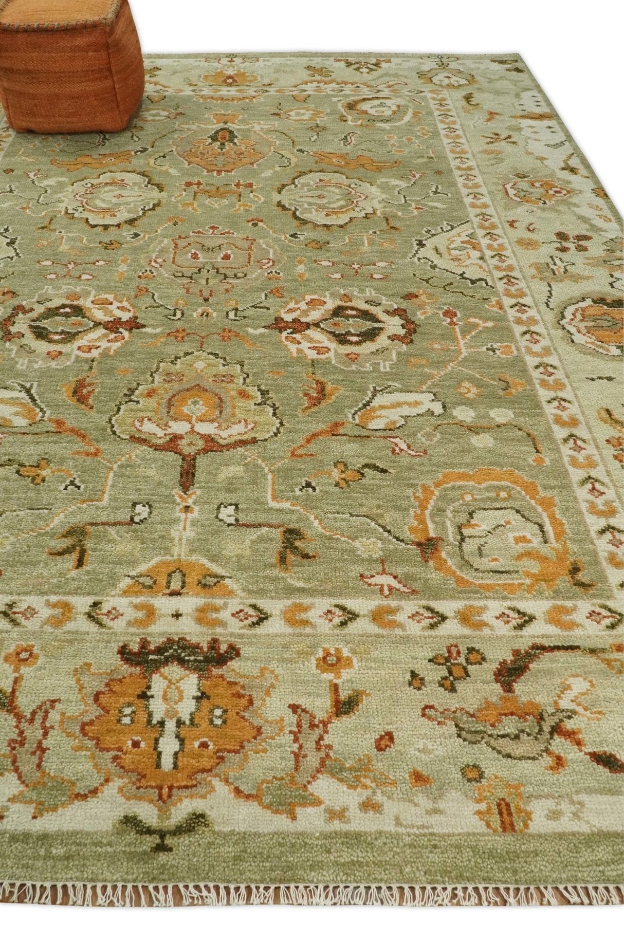 Custom Made Hand Knotted Olive and beige Traditional Style Antique Wool Rug