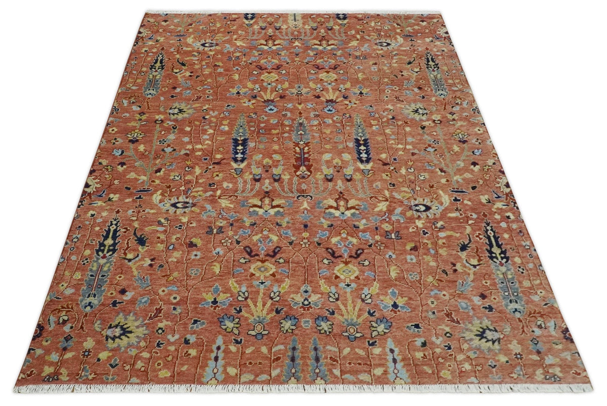 custom Made Hand Knotted Rust and Beige Traditional Turkish Knot Oushak Wool Rug