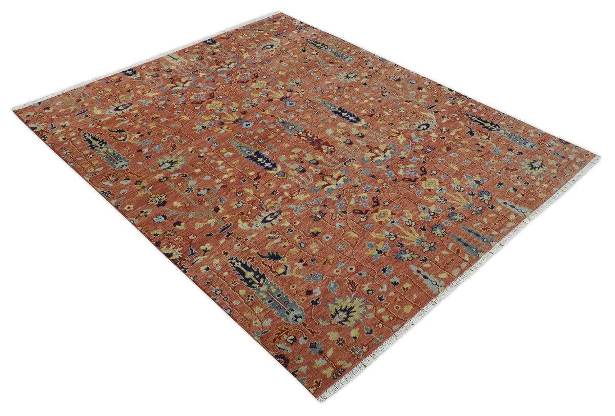 custom Made Hand Knotted Rust and Beige Traditional Turkish Knot Oushak Wool Rug