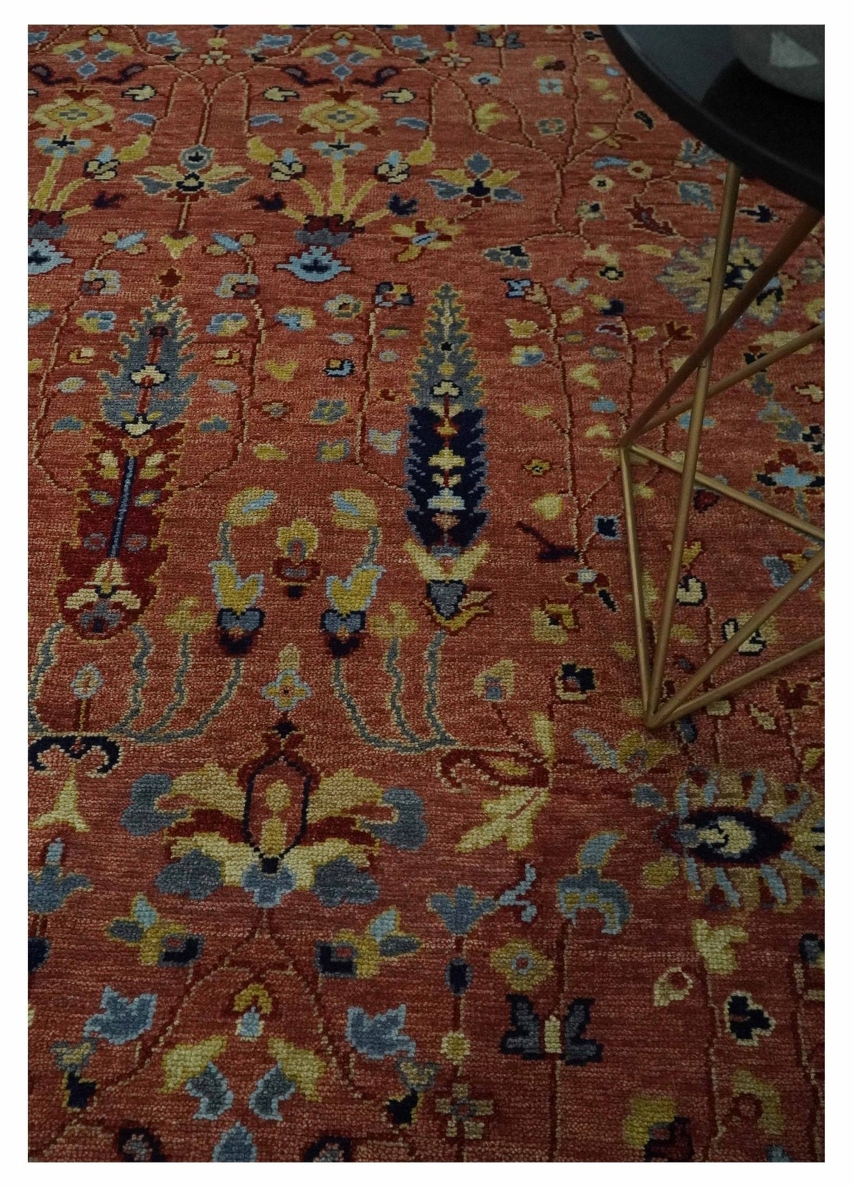 custom Made Hand Knotted Rust and Beige Traditional Turkish Knot Oushak Wool Rug