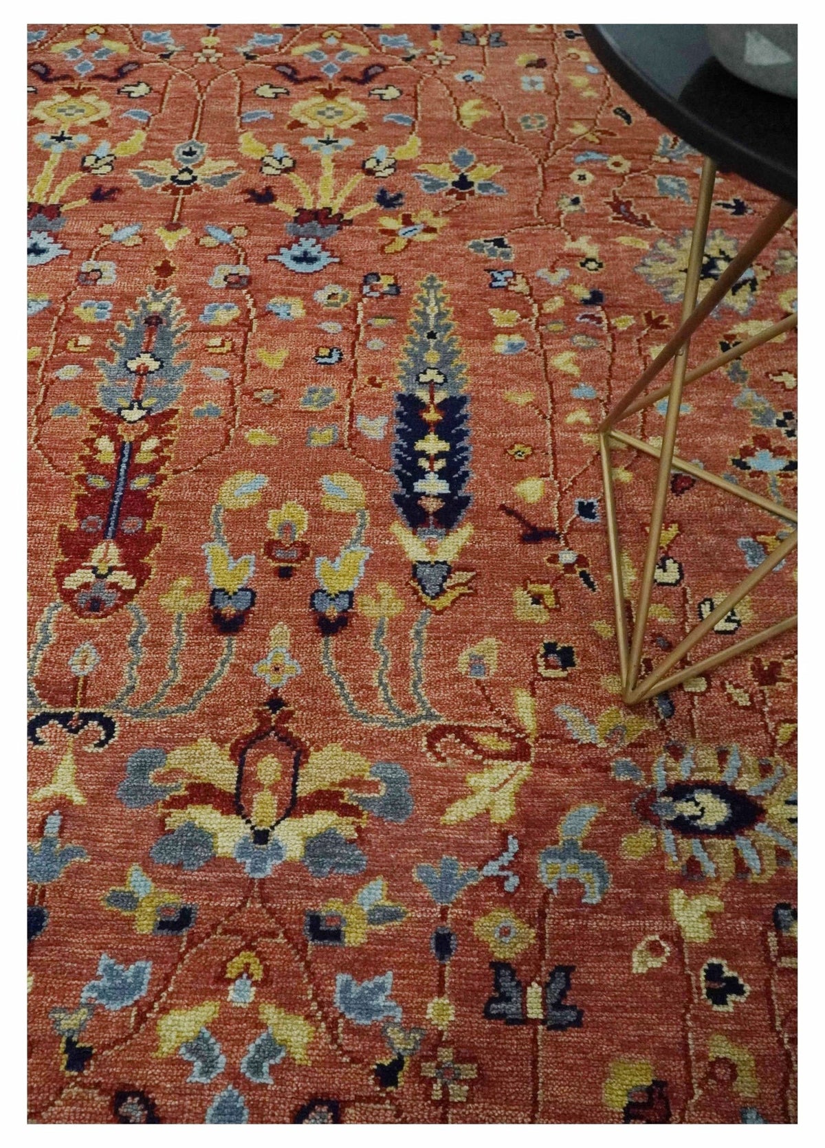 custom Made Hand Knotted Rust and Beige Traditional Turkish Knot Oushak Wool Rug