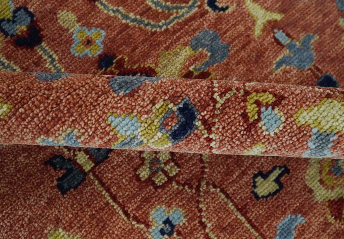 custom Made Hand Knotted Rust and Beige Traditional Turkish Knot Oushak Wool Rug