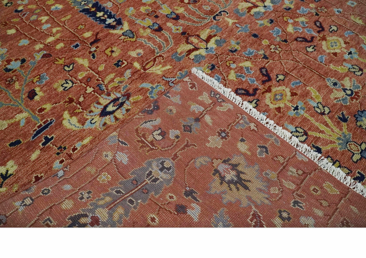 custom Made Hand Knotted Rust and Beige Traditional Turkish Knot Oushak Wool Rug