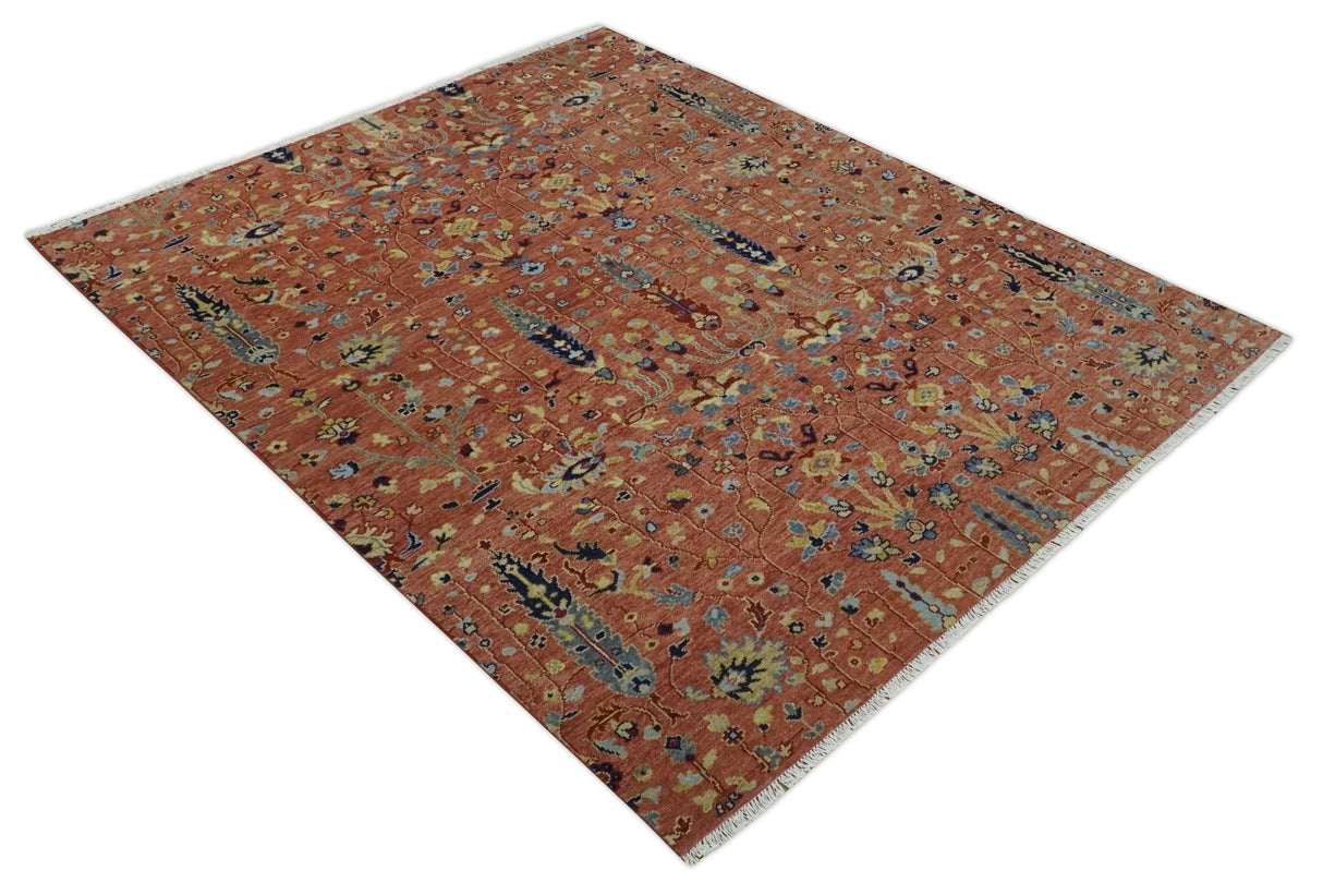 custom Made Hand Knotted Rust and Beige Traditional Turkish Knot Oushak Wool Rug