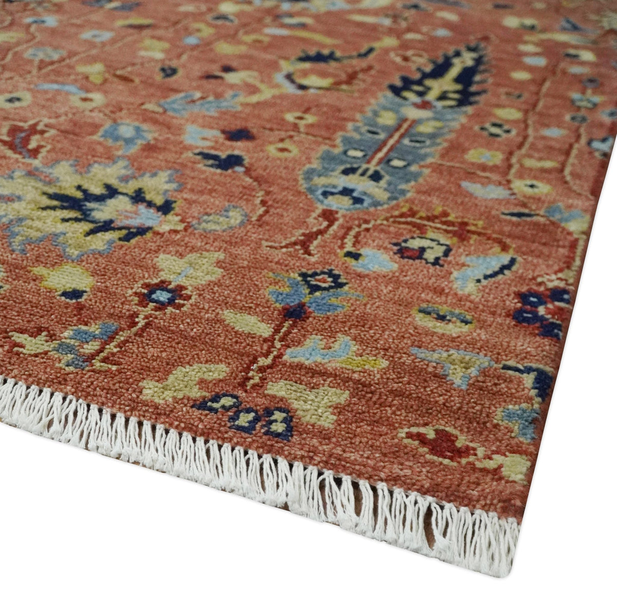 custom Made Hand Knotted Rust and Beige Traditional Turkish Knot Oushak Wool Rug