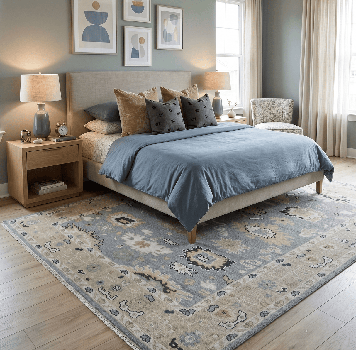 Custom Made Hand Knotted Silver and Beige Traditional Oushak Wool Area Rug