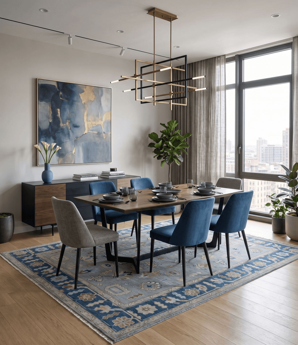 Custom Made Hand knotted Silver and Blue Traditional Oushak wool Area Rug