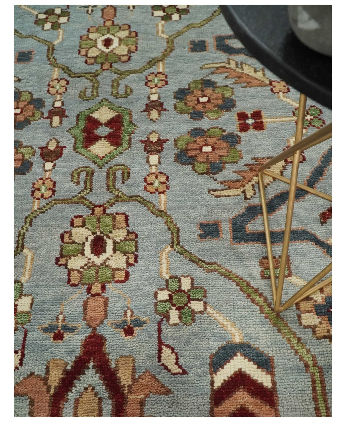 Custom Made Hand Knotted Silver, Olive and Ivory Traditional Oriental Oushak Wool Rug