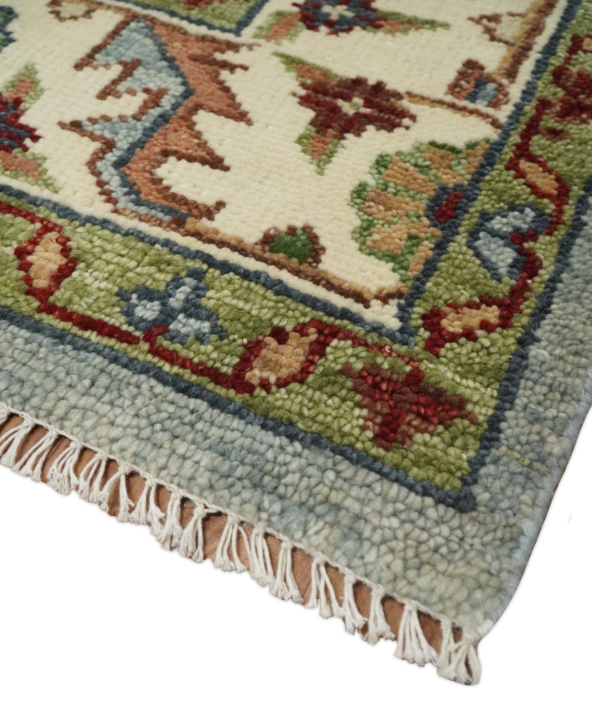 Custom Made Hand Knotted Silver, Olive and Ivory Traditional Oriental Oushak Wool Rug