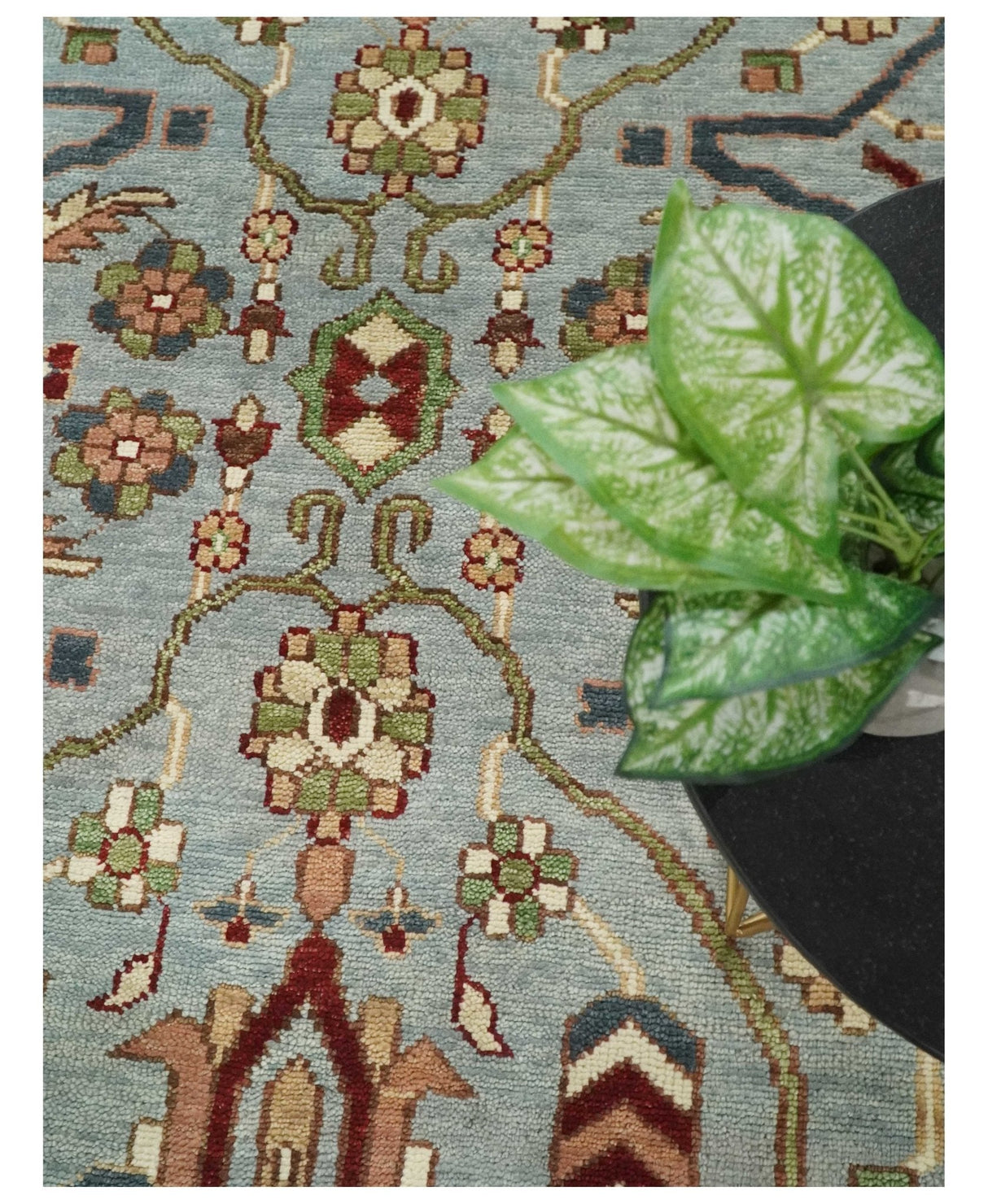 Custom Made Hand Knotted Silver, Olive and Ivory Traditional Oriental Oushak Wool Rug