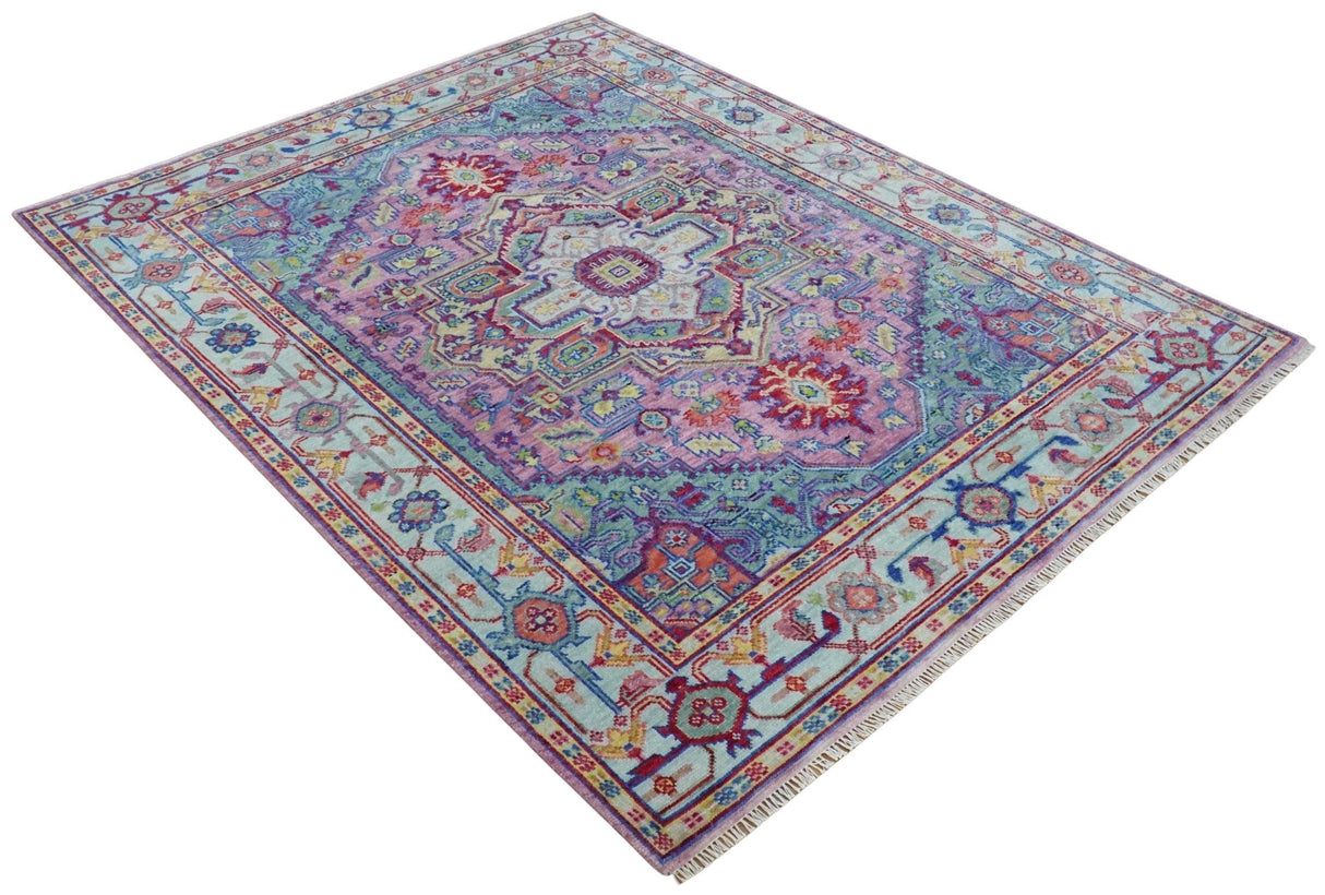 Custom Made Hand Knotted Silver, Purple and Green Traditional Wool Area Rug