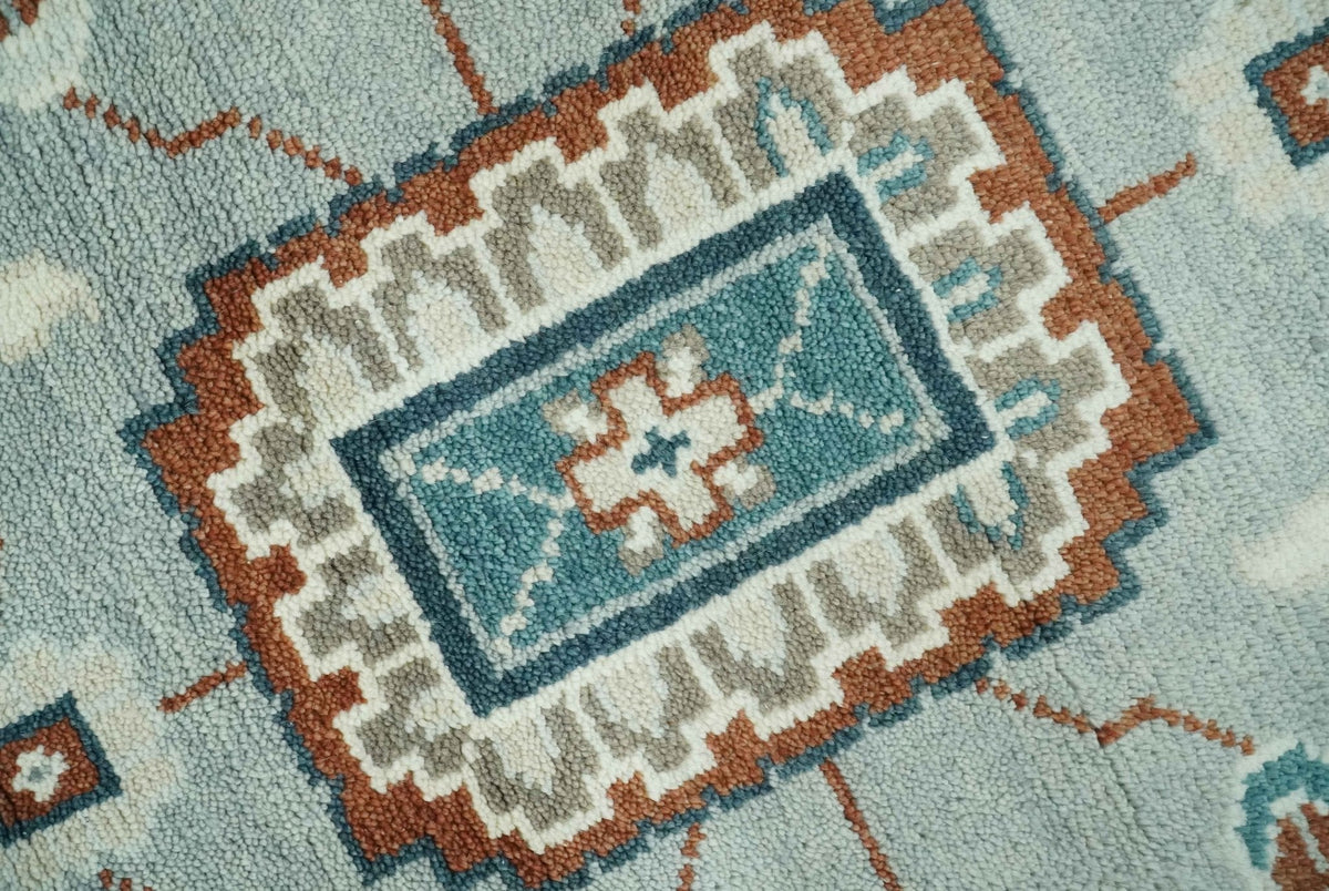 Custom Made Hand Knotted Silver, Teal, Ivory and Brown Traditional Oriental Oushak wool area Rug