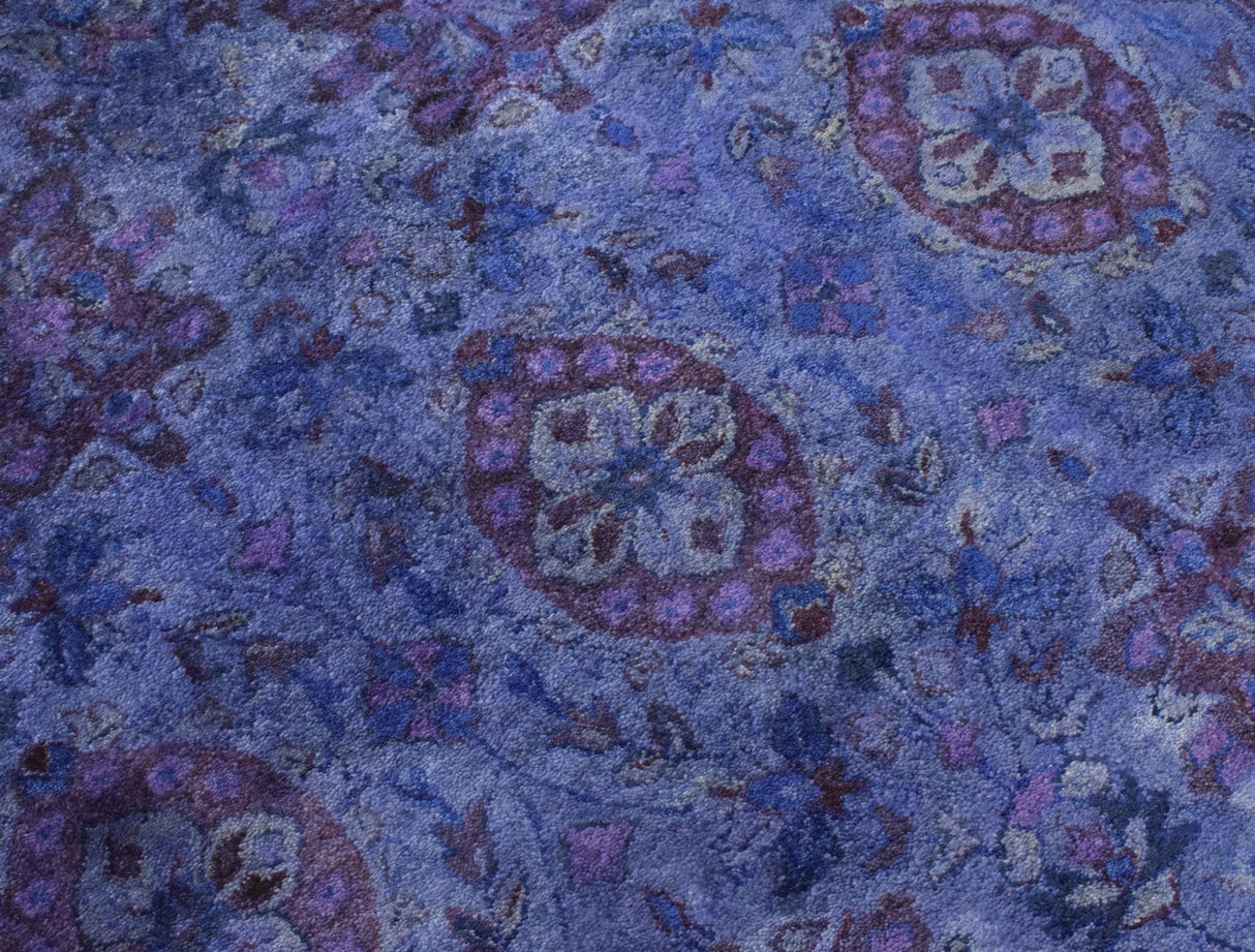 Custom Made Hand Tufted Blue Traditional Style Overdyed Wool Area Rug