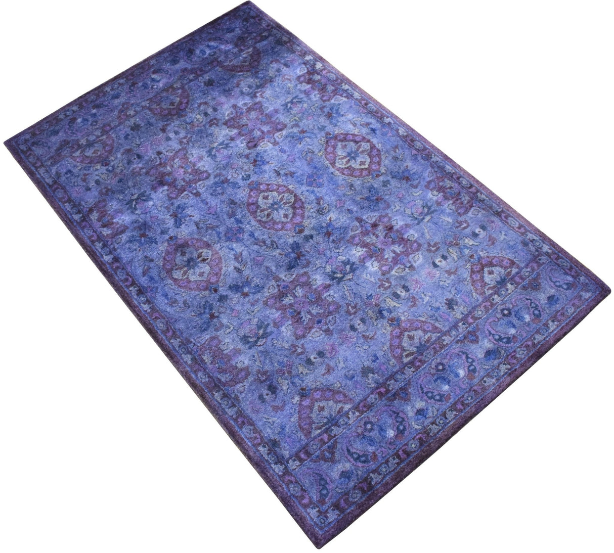 Custom Made Hand Tufted Blue Traditional Style Overdyed Wool Area Rug