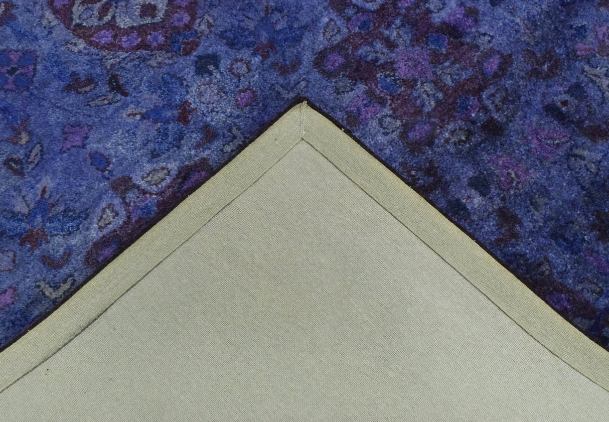 Custom Made Hand Tufted Blue Traditional Style Overdyed Wool Area Rug