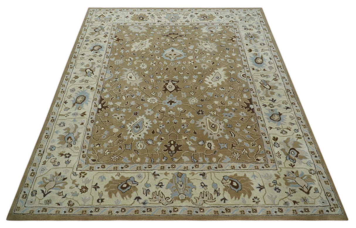 Custom Made Hand Tufted Earthy Camel and Beige Traditional Wool Oushak Rug-Area Rug-Parc Decor