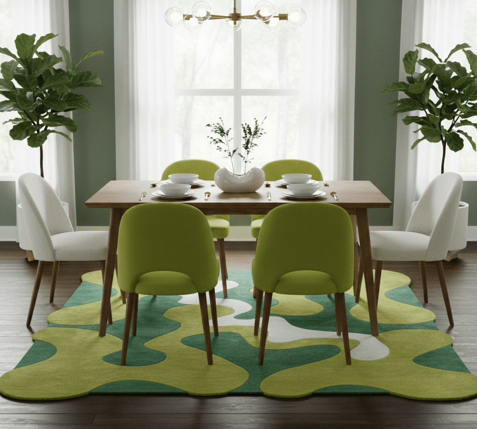 Custom Made Hand Tufted Green Modern Abstract Design Wool shape Rug