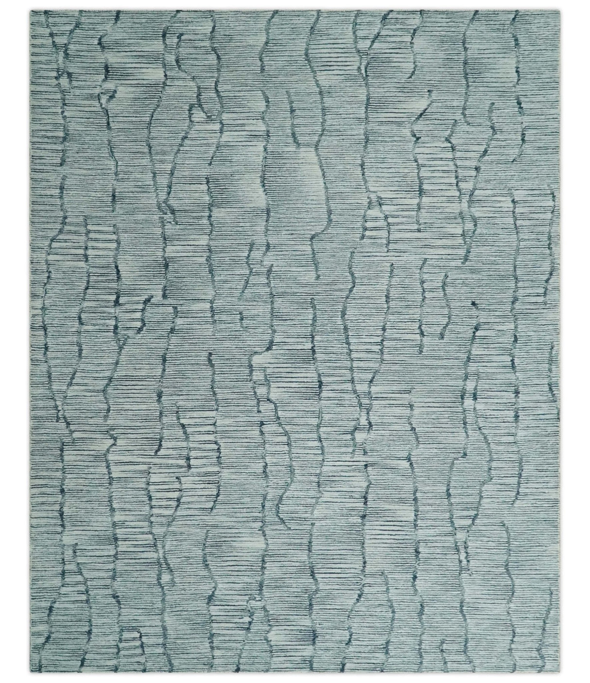 Custom Made Hand Tufted Multi Size Woolen Modern Ivory and Blue Area Rug