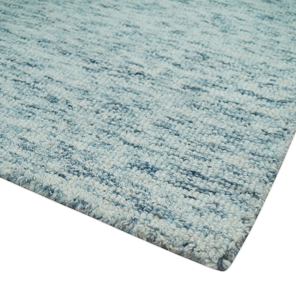 Custom Made Ivory and Blue Abstract Hand Tufted Natural Wool Area Rug-Parc Decor