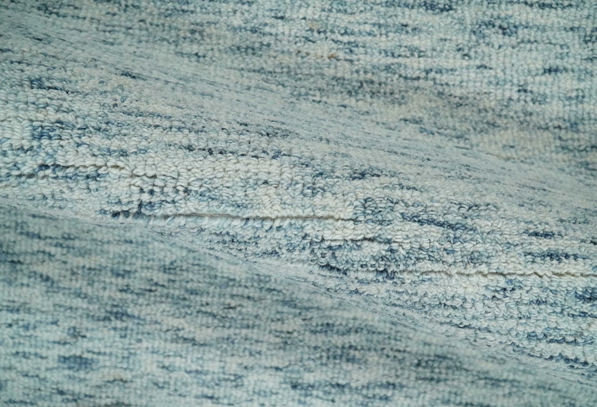 Custom Made Ivory and Blue Abstract Hand Tufted Wool Area Rug