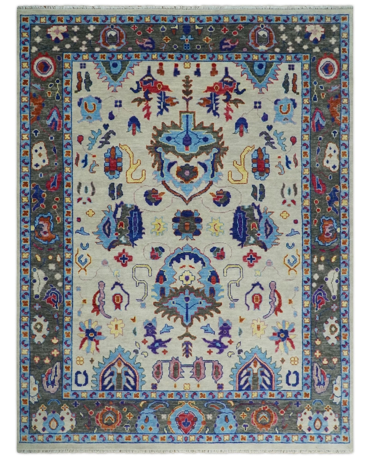 Custom Made Ivory and Gray Hand knotted Traditional Oushak wool Area Rug