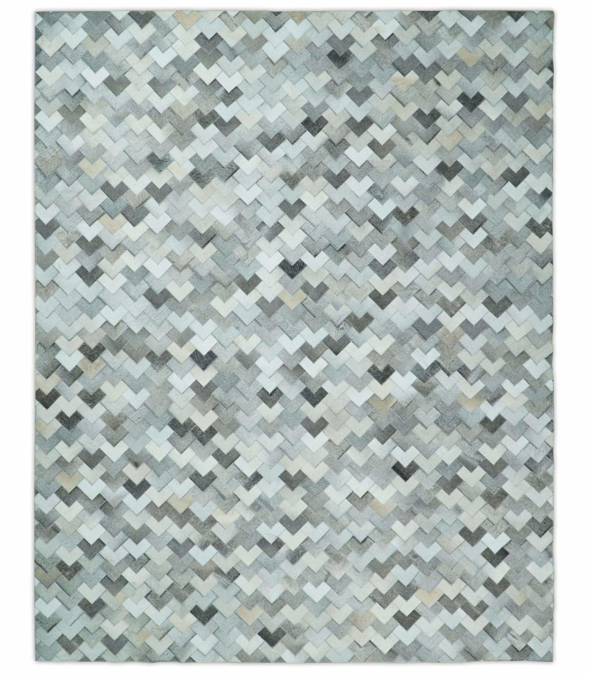 Custom Made Ivory and Gray Modern Geometrical Leather Rug