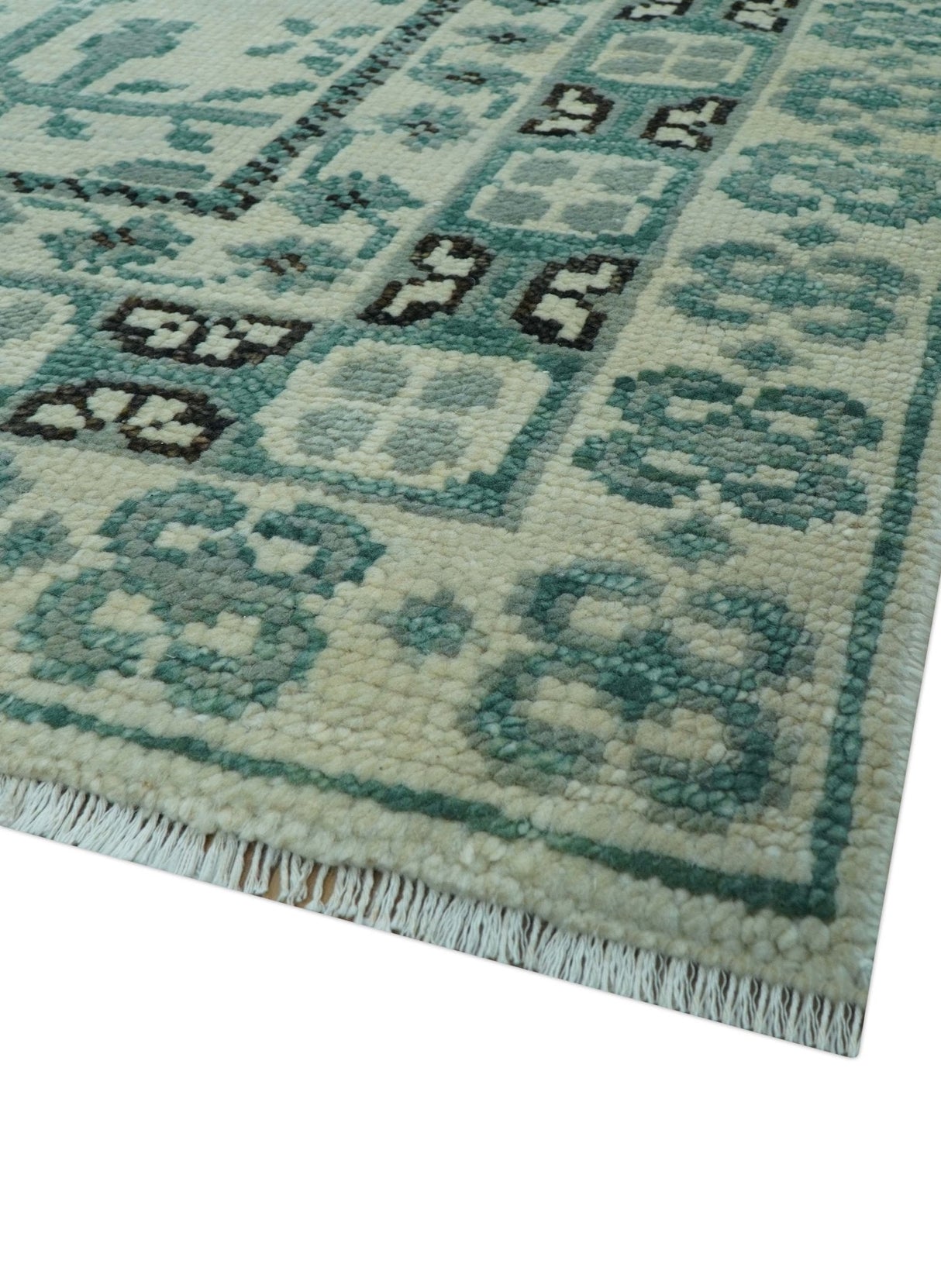 Custom Made Ivory And Gray Turkish Khotan Design Hand Knotted Wool Rug