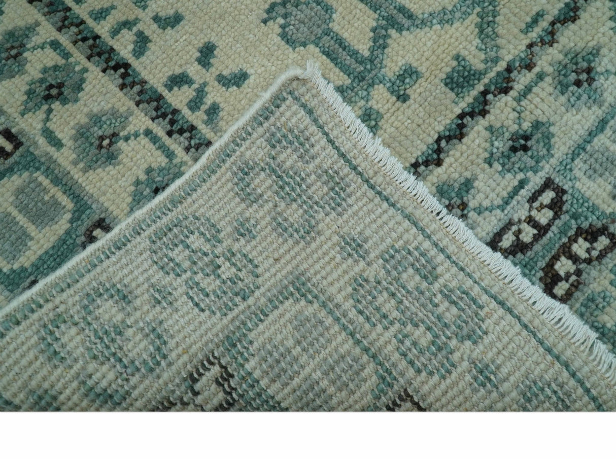 Custom Made Ivory And Gray Turkish Khotan Design Hand Knotted Wool Rug