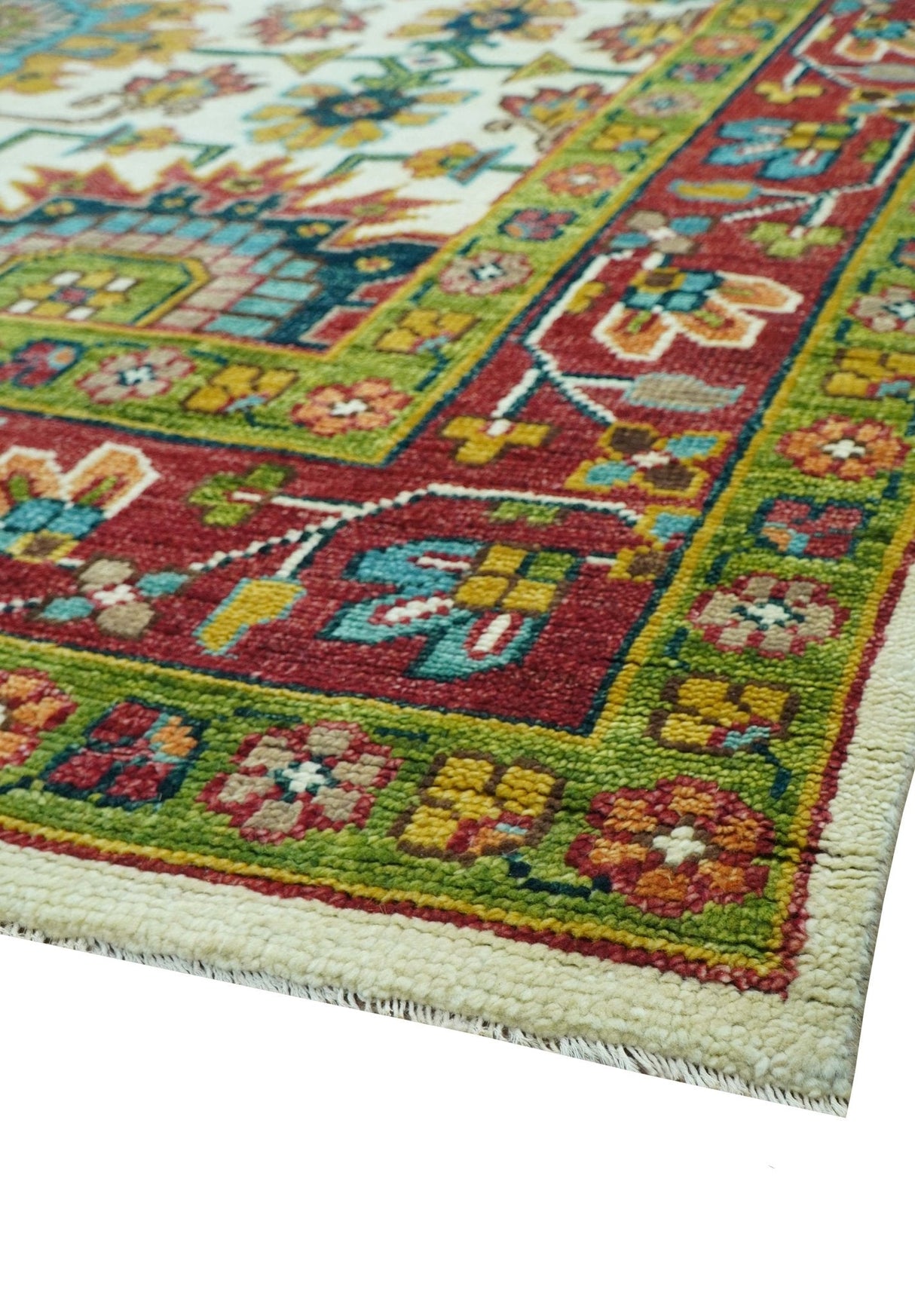 Custom Made Ivory And Maroon Traditional Floral Motifs Design Hand Knotted Wool Rug